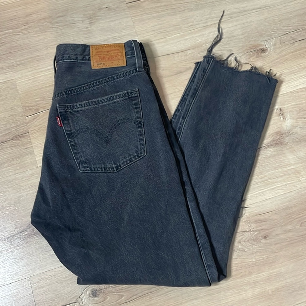 Levi's 501 S Gray/Black Denim Jeans. Size 26 x 28. Premium! GUC! Skinny.